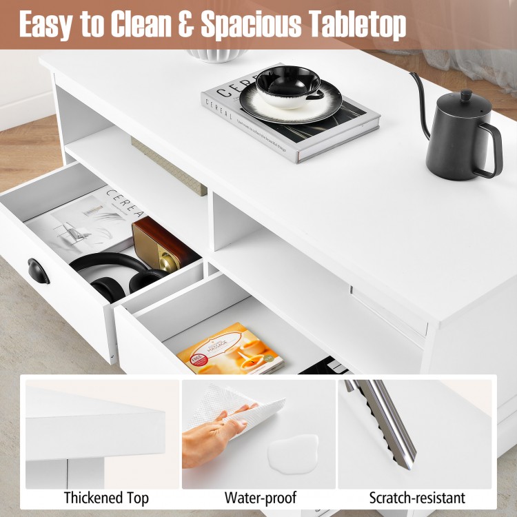 Modern Coffee Table with Drawers and Open Cubies