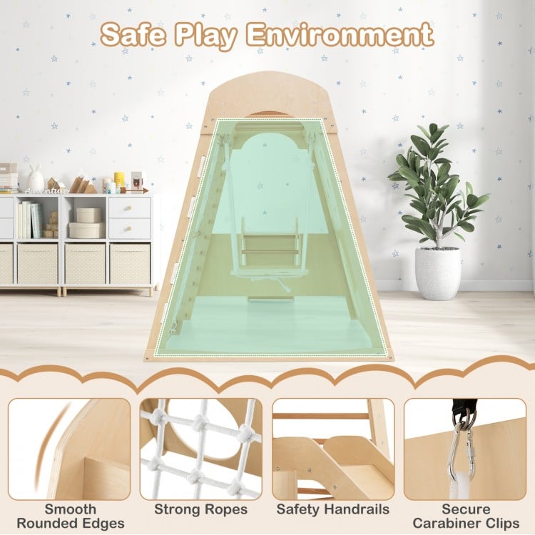 8-in-1 Indoor Jungle Gym Wooden Playground with Swing and Climbing Wall