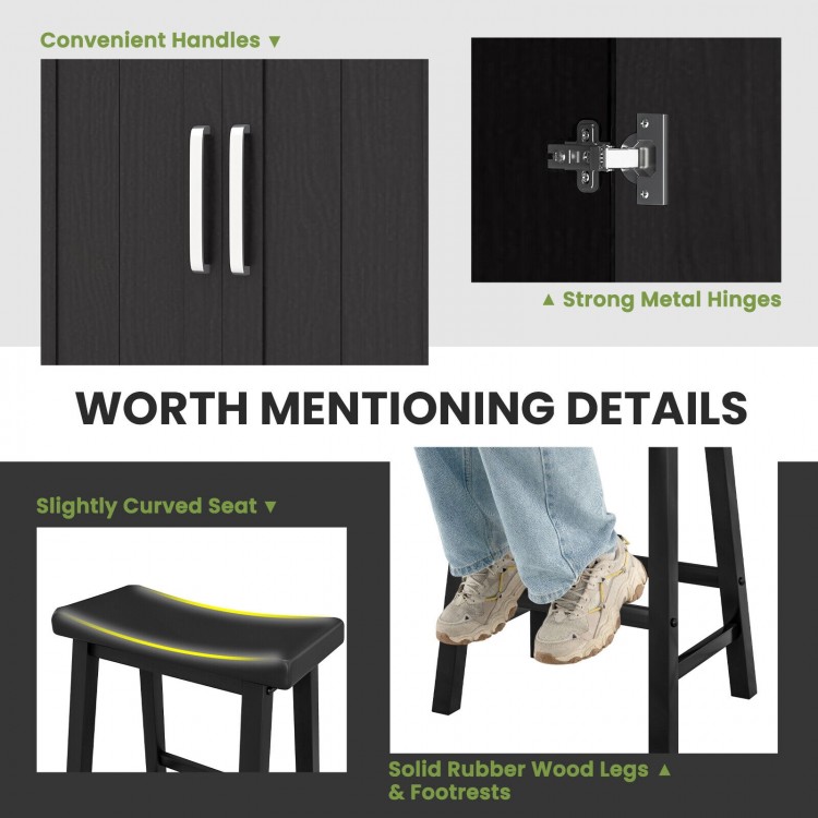 3-Piece Bar Table Set for 2 with 2 Saddle Stools for Dining Room