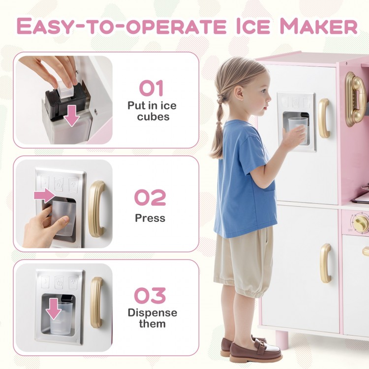 Wooden Kitchen Playset with Ice Maker and Sounds for Ages 3+