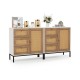 Rattan Sideboard Buffet Cabinet with 1 Door and 3 Drawers