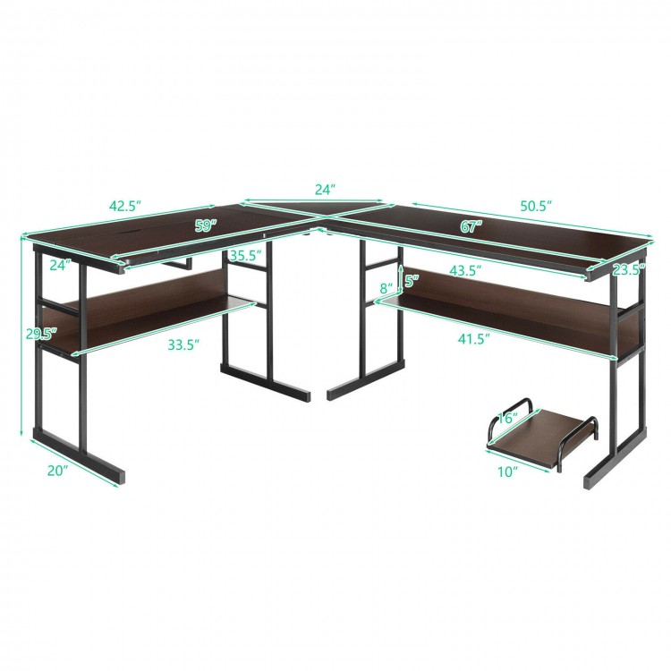 L-Shaped Computer Desk with Tiltable Tabletop