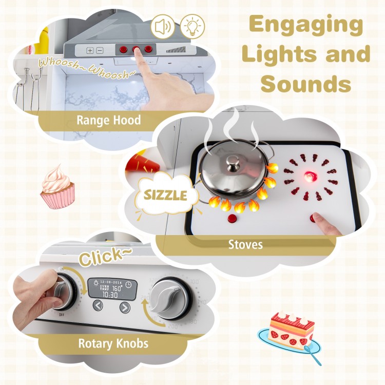 Kids Corner Wooden Play Kitchen with Range Hood and Stoves