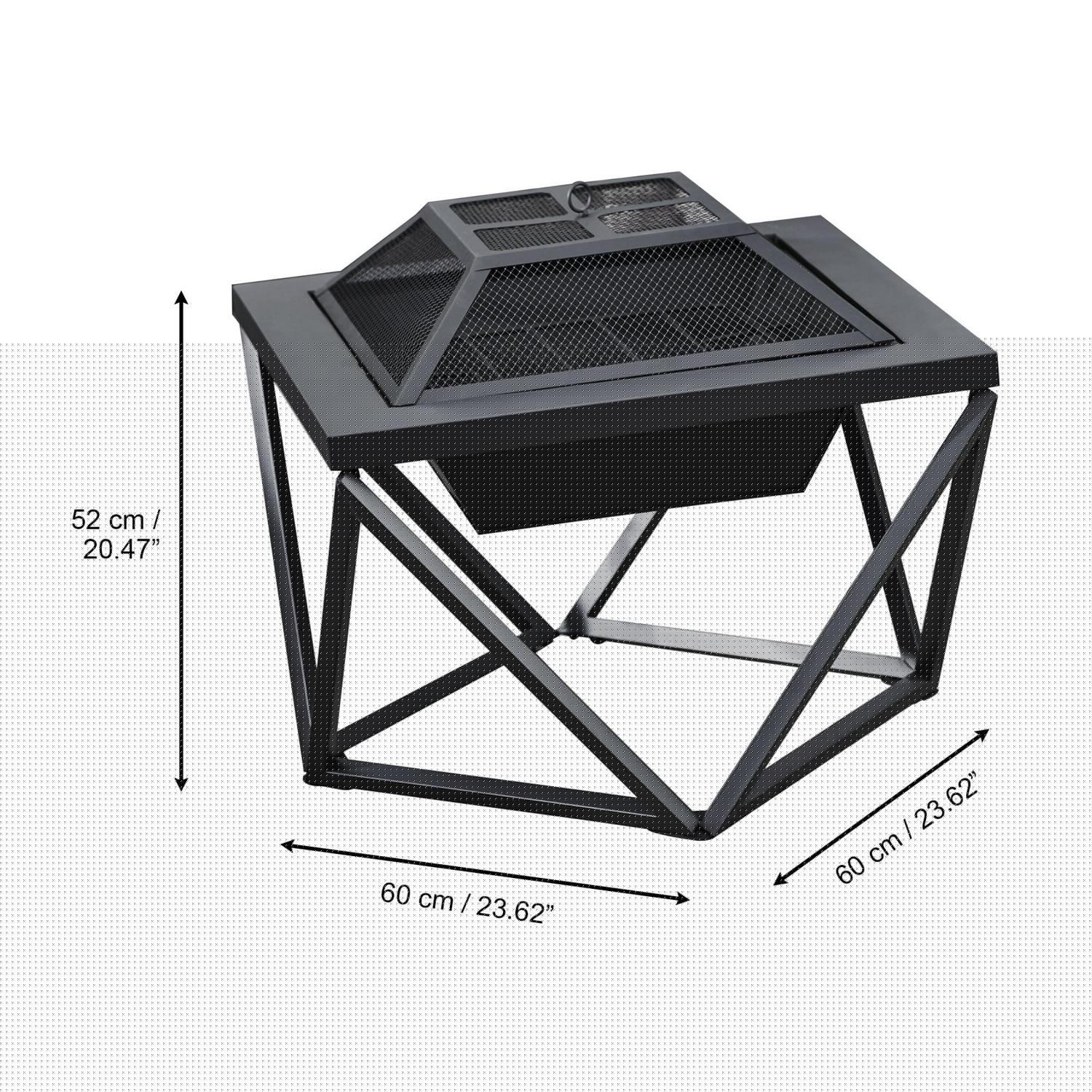 Teamson Home 24′′ Wood Burning Fire Pit, Square Design with Geometric Base, Black, Outdoor Use