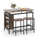3 Pieces Dining Table Set with 3-Tier Storage Shelf and Metal Frame