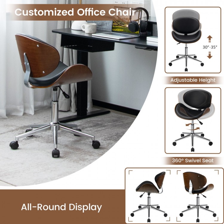 Adjustable Leather Office Chair Swivel Bentwood Desk Chair with Curved Seat