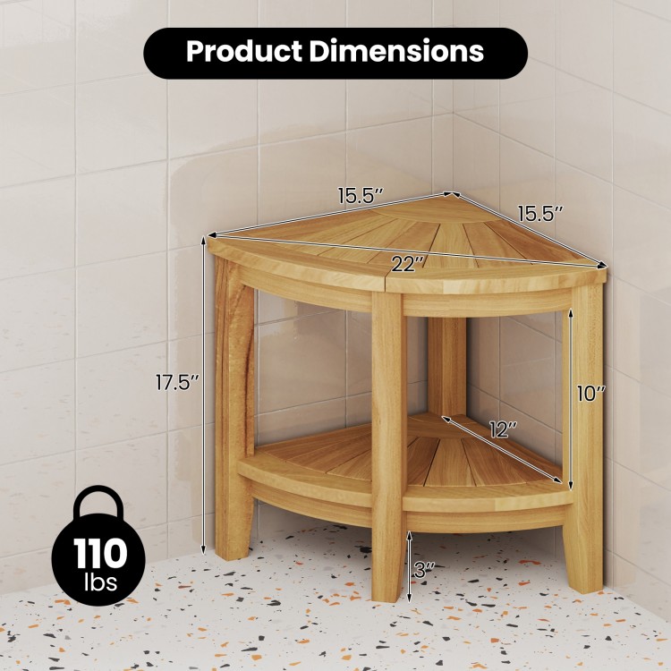 Teak Wood Shower Bench with Storage Shelf for Inside Shower to Sit on