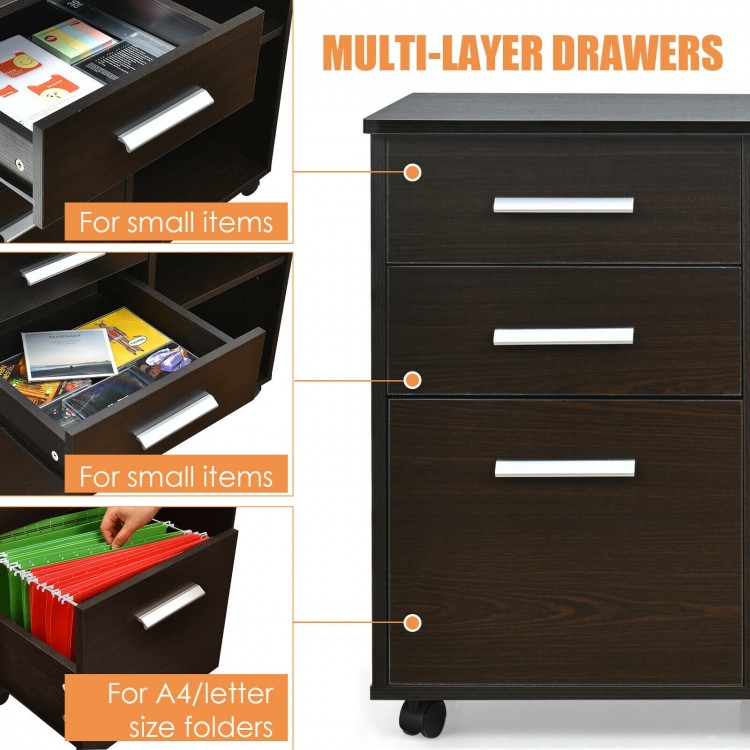 3-Drawer Mobile Lateral File Cabinet Printer Stand