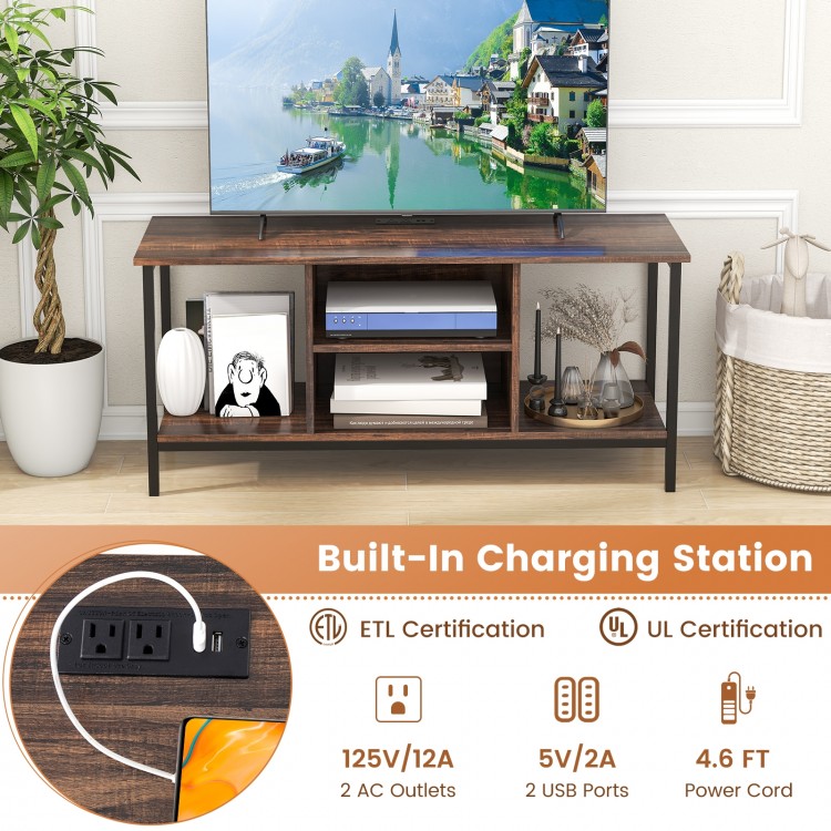 TV Stand Entertainment Center with Open Storage Shelves and Power Outlets to 50 Inches