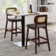 Wood Bar Chairs with PE Rattan Backrest Padded Seat and Footrest