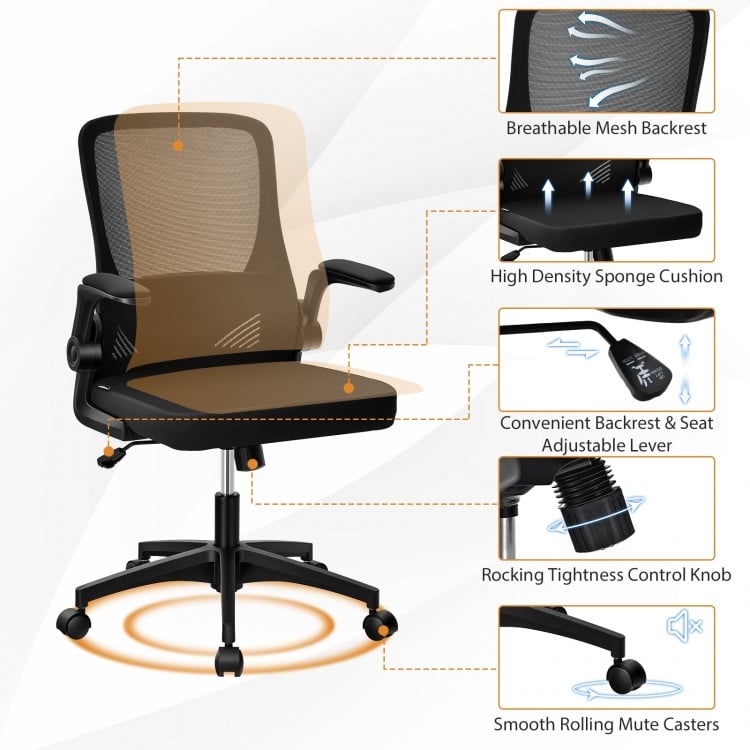 Swivel Mesh Office Chair with Foldable Backrest and Flip-Up Arms