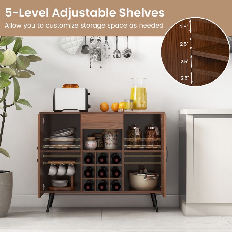 Mid-century Modern Buffet Sideboard Server Cabinet with 9-Bottle Wine Rack