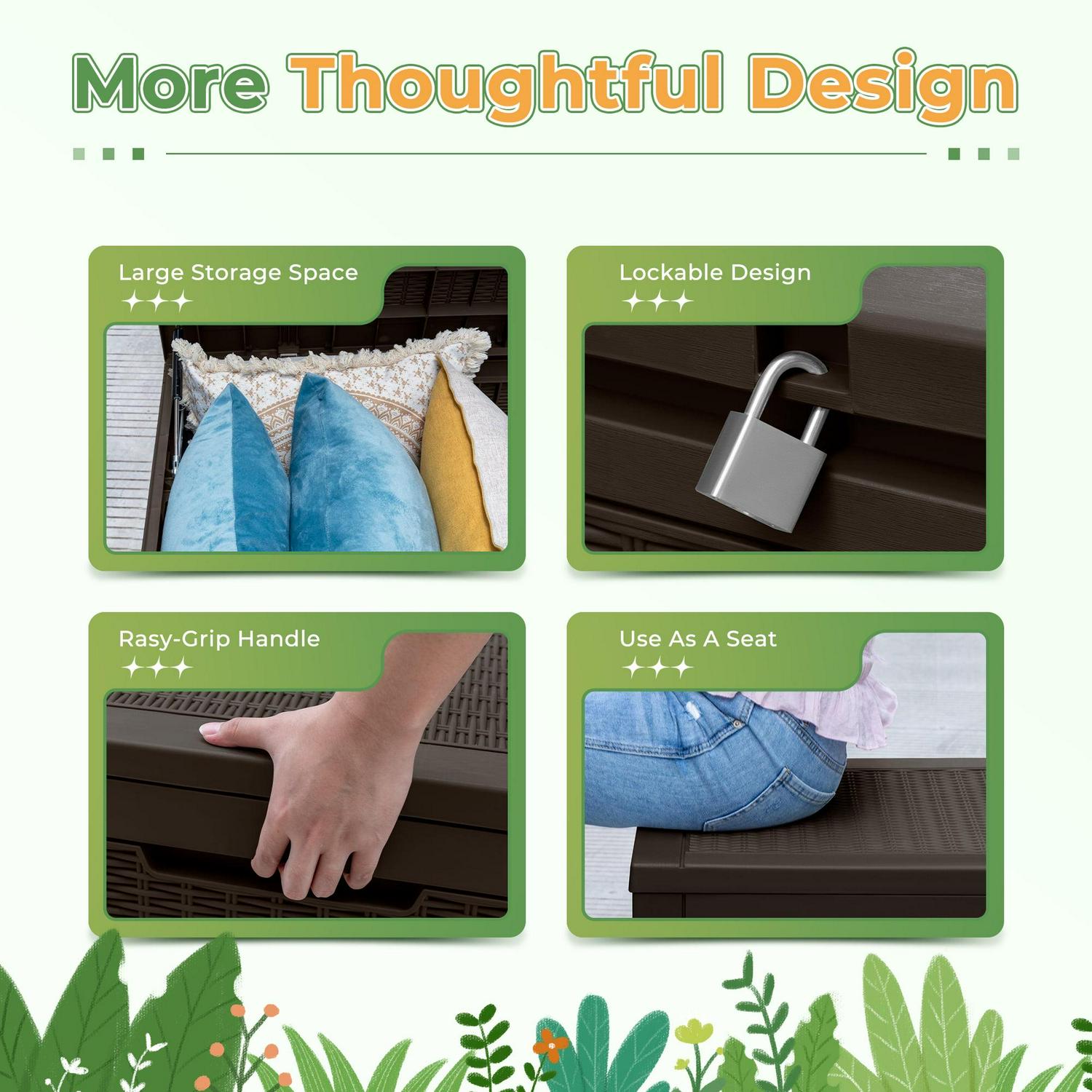 Vineego 105 Gallon Resin Deck Box, Brown – All-Weather Outdoor Storage Solution