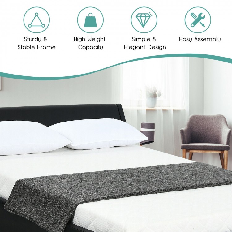 Queen Faux Leather Upholstered Platform Bed Frame Adjustable Headboard