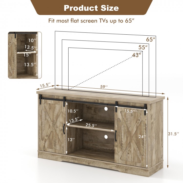 Sliding Barn Door TV Stand with Adjustable Shelves and Storage Cabinet