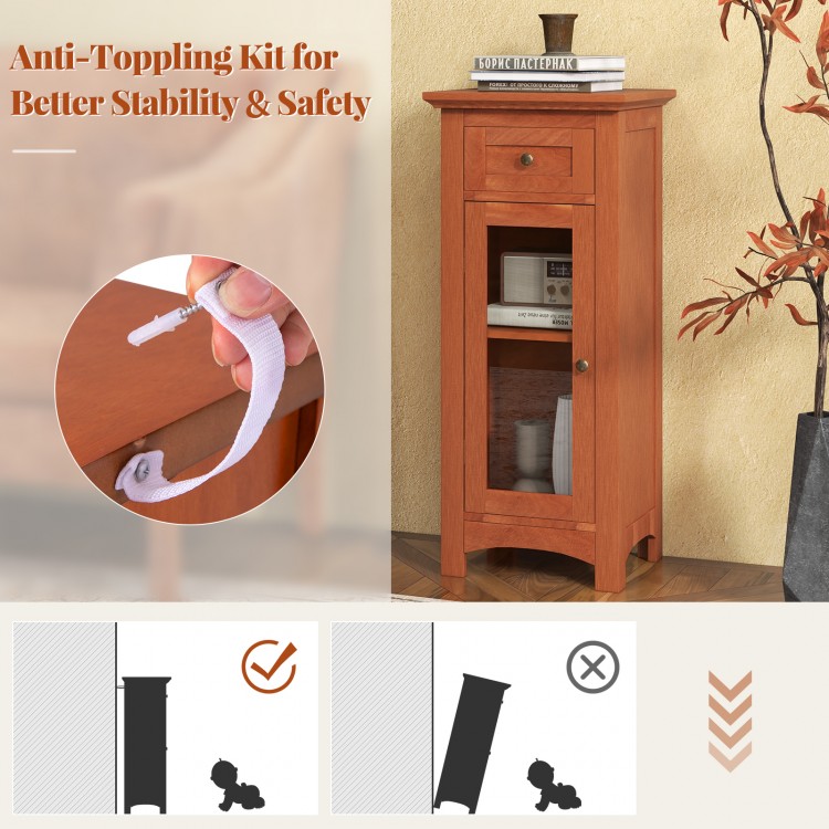Bathroom Freestanding Storage Cabinet with Single Glass Door