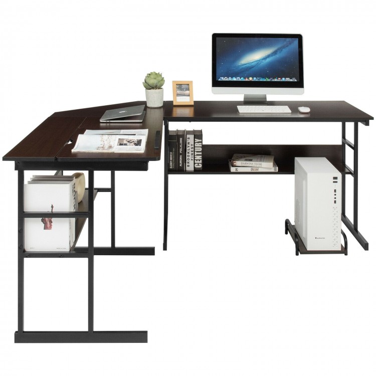 L-Shaped Computer Desk with Tiltable Tabletop