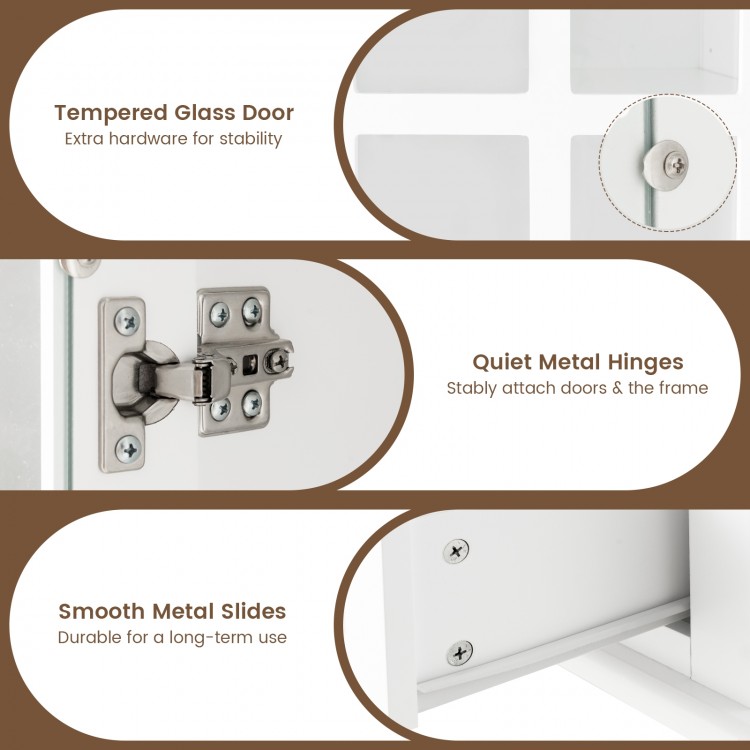 55 Inch Bookcase Cabinet with Tempered Glass Doors