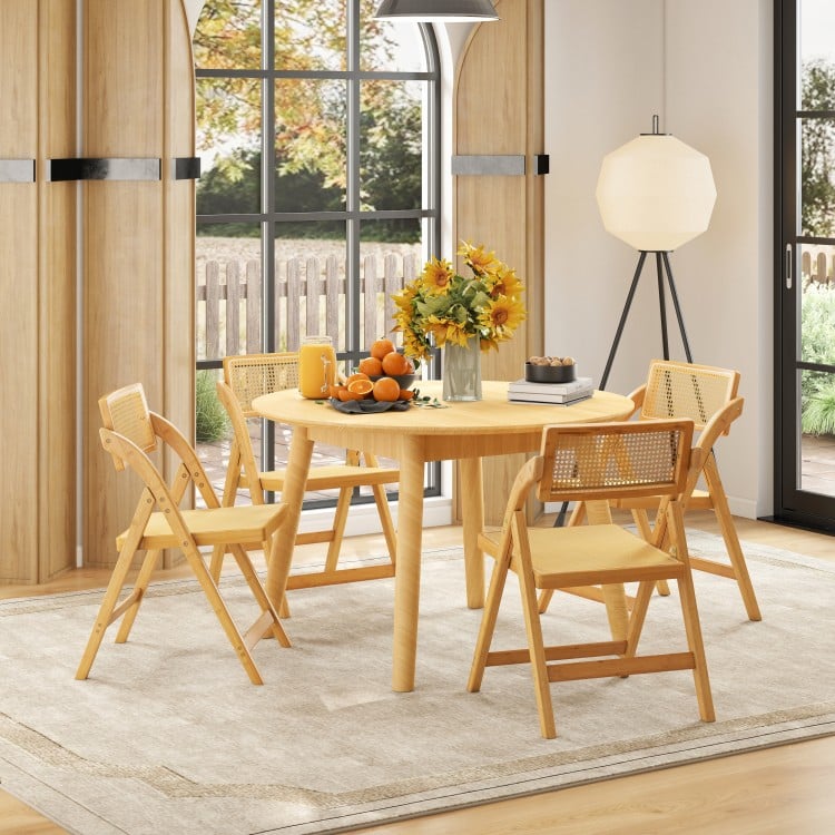 Rattan Cane Folding Dining Chairs Set of 2 with Rotatable Backrests