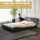 Upholstered Platform Bed Frame Low Profile Faux Leather with Curved Headboard