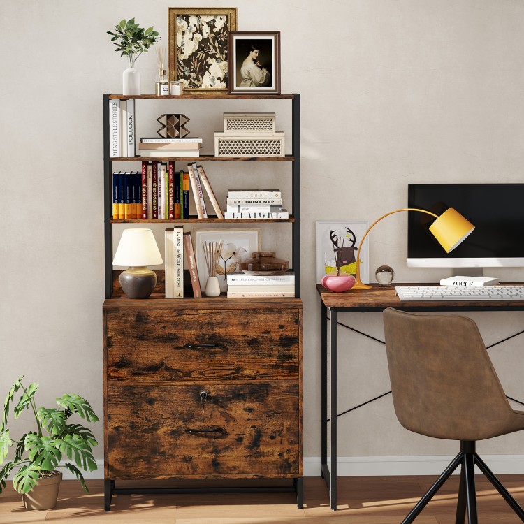 Letter Size Lateral File Cabinet with Lock and Bookshelf