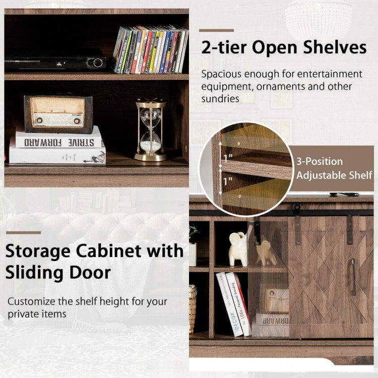 Sliding Barn Door TV Stand with Adjustable Shelf and Cable Holes for 50 Inch TV