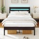 Heavy-Duty Metal Slats Support Bed Platform with Charging Station