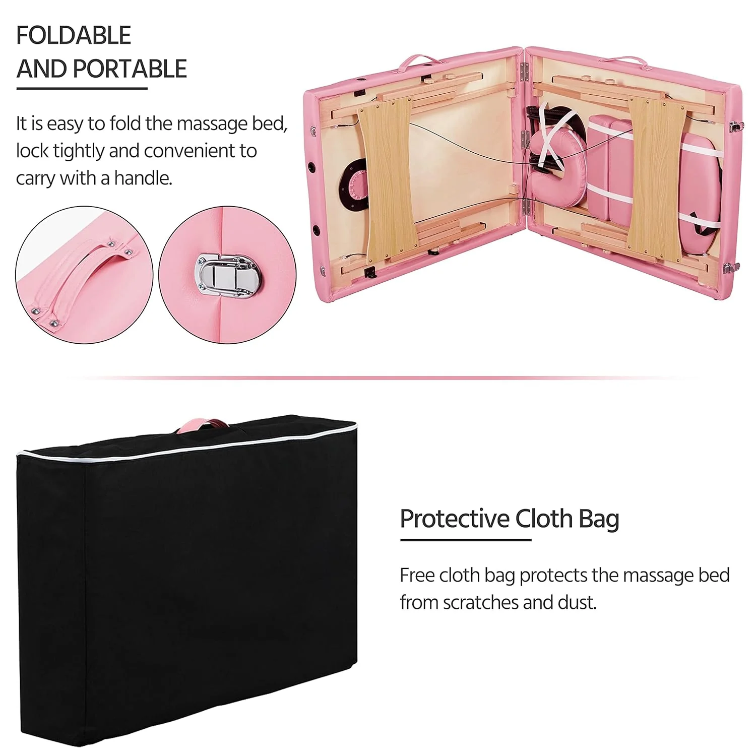 Yaheetech Massage Table Portable Lash Beds Spa Bed Massage Couch Foldable Spa Tables Adjustable 2 Fold with Non-Woven Bag 24 inch, Black