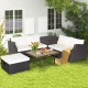 7 Pieces Hand-Woven Wicker Outdoor Furniture Set with Acacia Wood Coffee Table