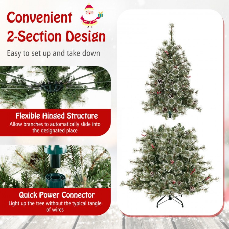 6/7.5/9 FT Artificial Christmas Tree Pre-Lit Hinged Holiday Tree with 360° Quick Power Connector