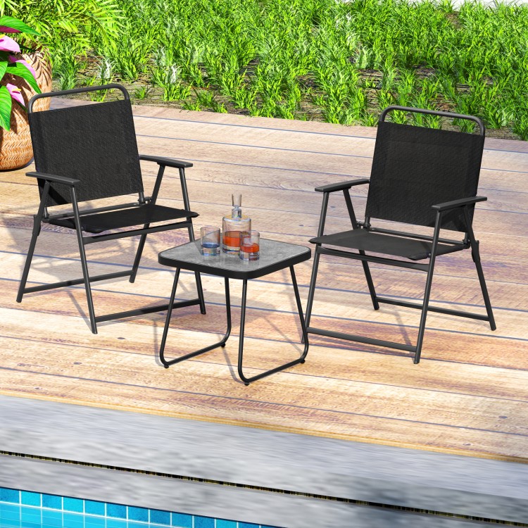 3 Pieces Patio Folding Conversation Chairs and Coffee Table