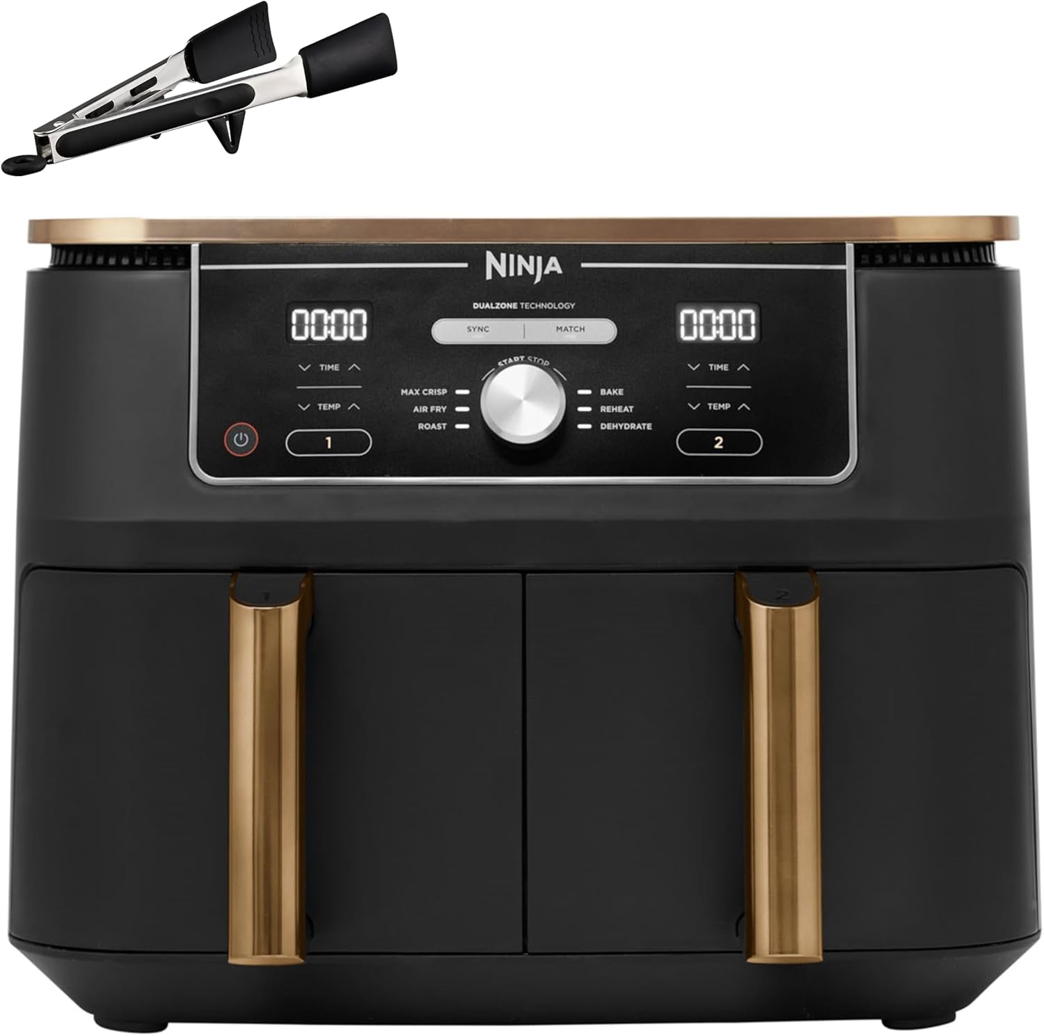 Ninja Foodi MAX dobbeltzone varmluftfrituregryde [AF400EU] ‎2470 W, 9,5 l kapacitet, 2 rum, 6 funktioner, kobber, sort