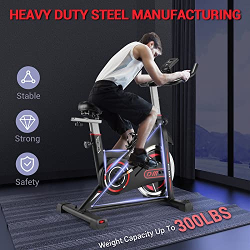 DMASUN Indoor Cycling Bike, Alloy Steel, Silent Resistance, Adjustable Seat, Digital Display, Black-Red