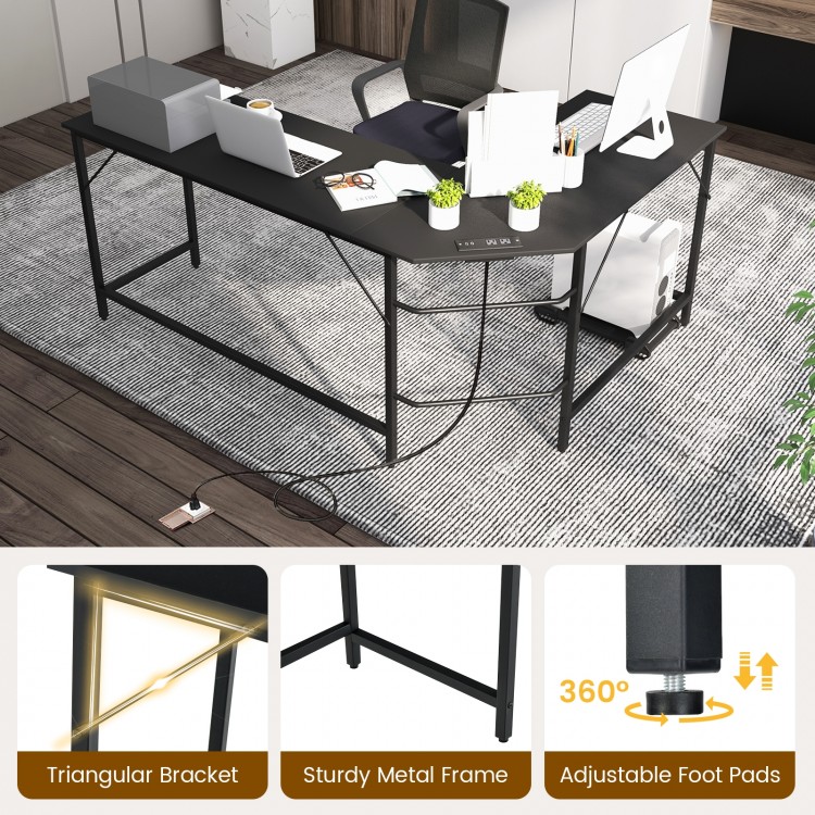 L-Shaped Computer Desk with CPU Stand Power Outlets and USB Ports