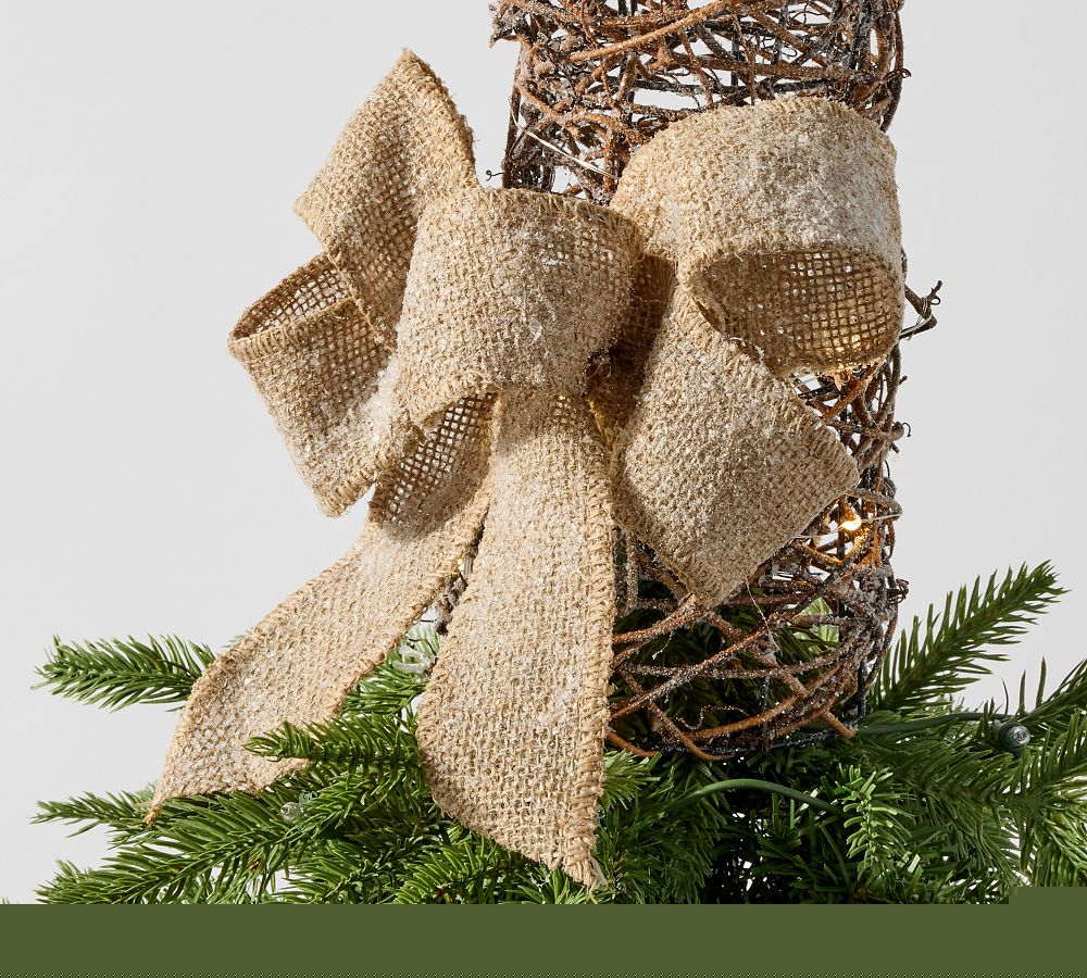 Burlap Lit Buck Tree Topper – 50 LED Lights, Battery Operated, Rattan & Metal, 19.5′′ High
