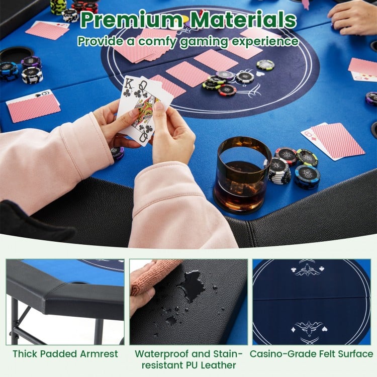 48 Inches Foldable Poker Table with Padded Rails and Cup Holders