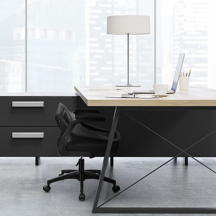 Swivel Mesh Office Chair with Foldable Backrest and Flip-Up Arms