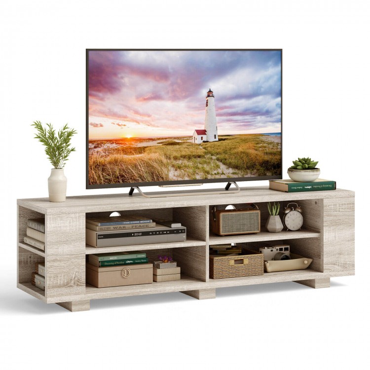 Wooden TV Stand with 8 Open Shelves for TVs up to 65 Inch Flat Screen