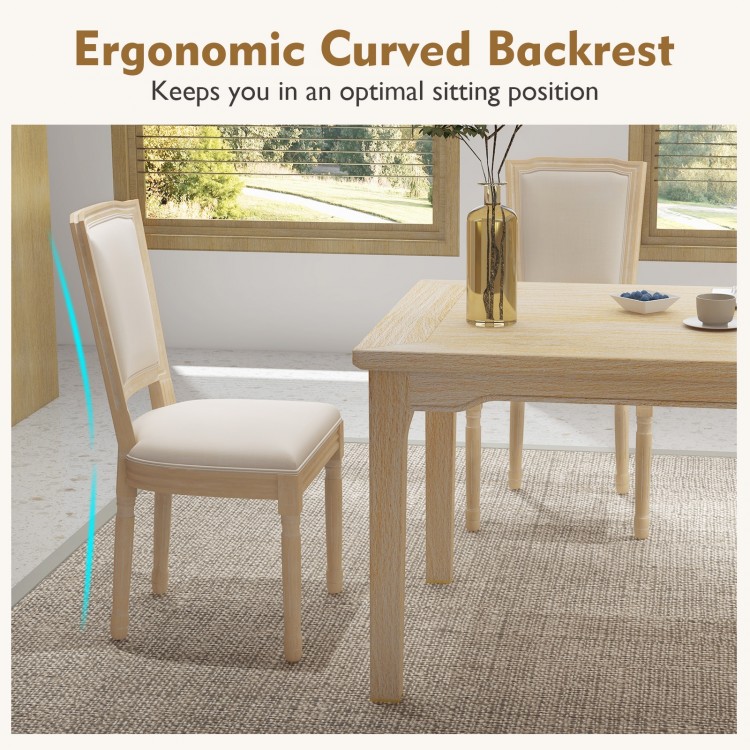 French Dining Chair Set of 2 with Rectangular Backrest and Solid Rubber Wood Frame