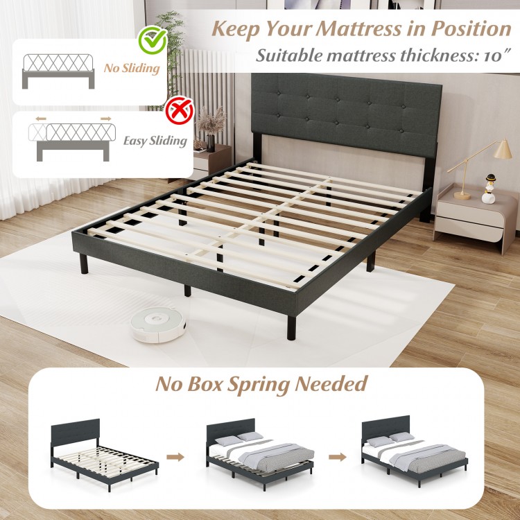 Queen Size Upholstered Bed Frame Linen Platform Bed