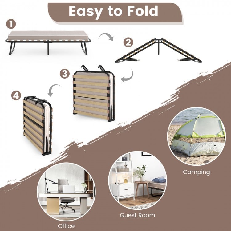 Twin Size Folding Guest Bed with Memory Foam Mattress Made in Italy