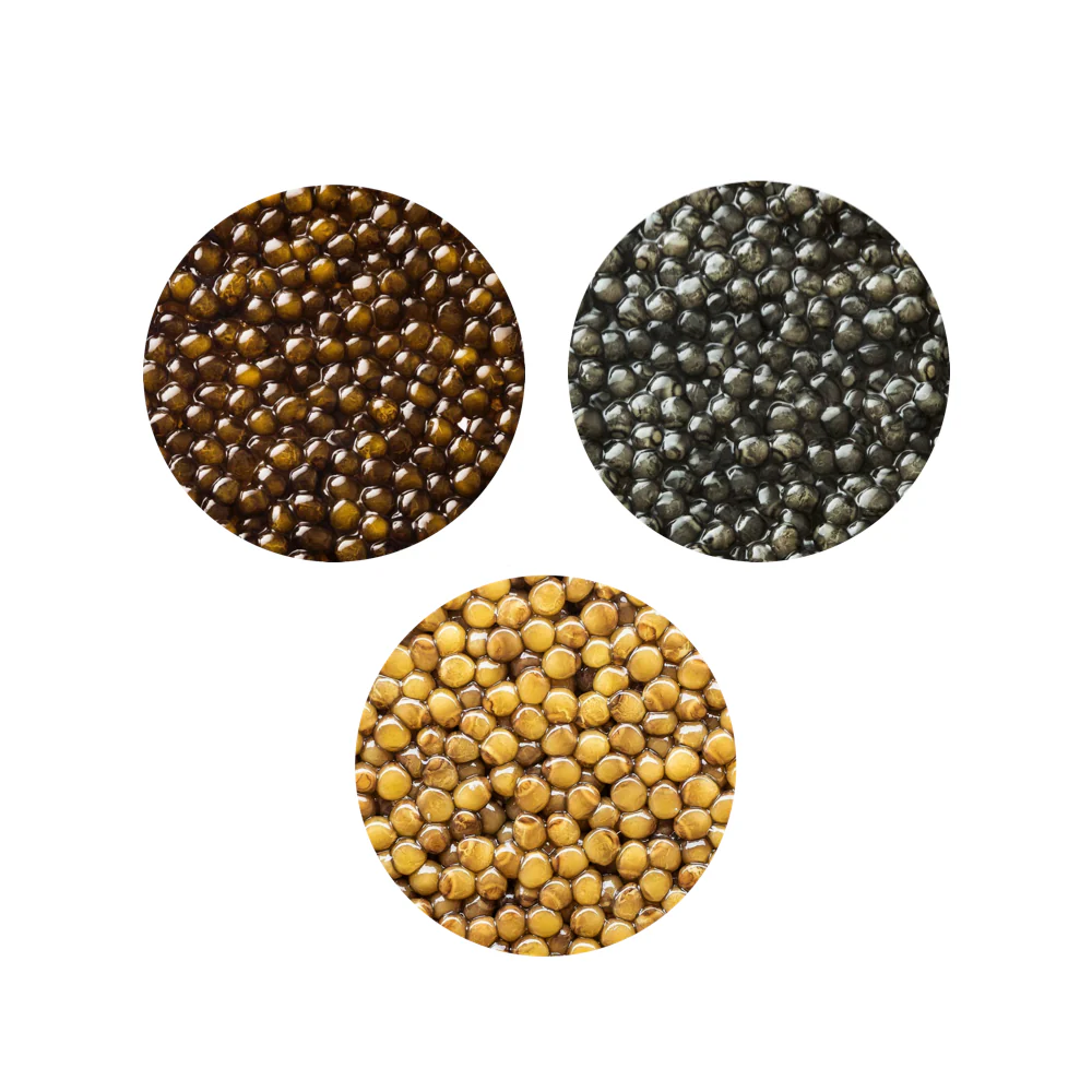 Gourmet Caviar Tasting Sampler Trio with Imperial Osetra, Kaluga Premium & Golden Osetra, Includes 2 Pearl Spoons