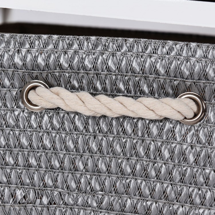 Storage Drawer Nightstand Woven Basket Cabinet Bedside Table