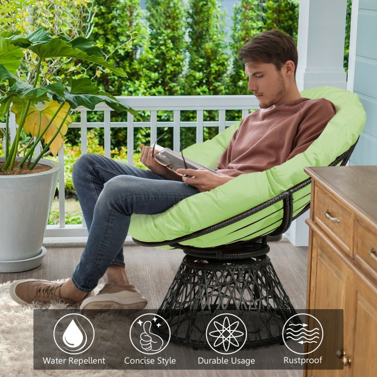 Rattan Papasan Chair Ergonomic 360-degree Swivel Soft Cushion Garden