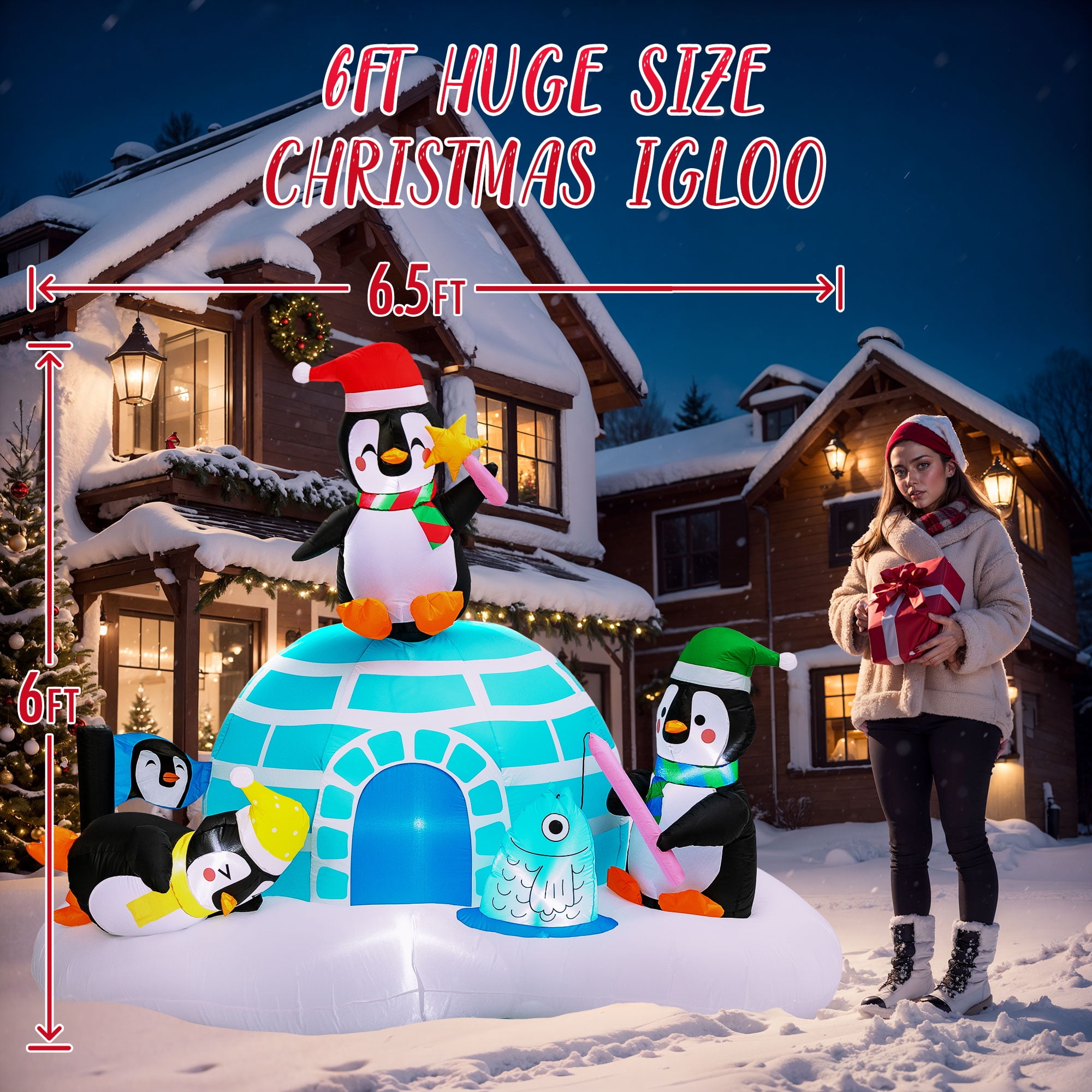 Presence 6FT Inflatable Penguin & Igloo Christmas Decoration with LED Lights, Outdoor/Indoor, Weather-Resistant