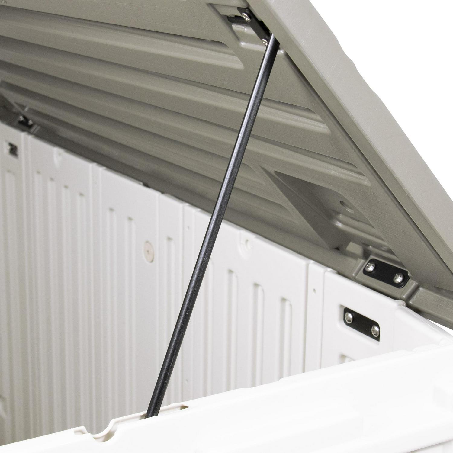 Stout Stuff 26 cu. ft. Plastic Outdoor Horizontal Storage Shed, Durable & Weather-Resistant, Gray/White