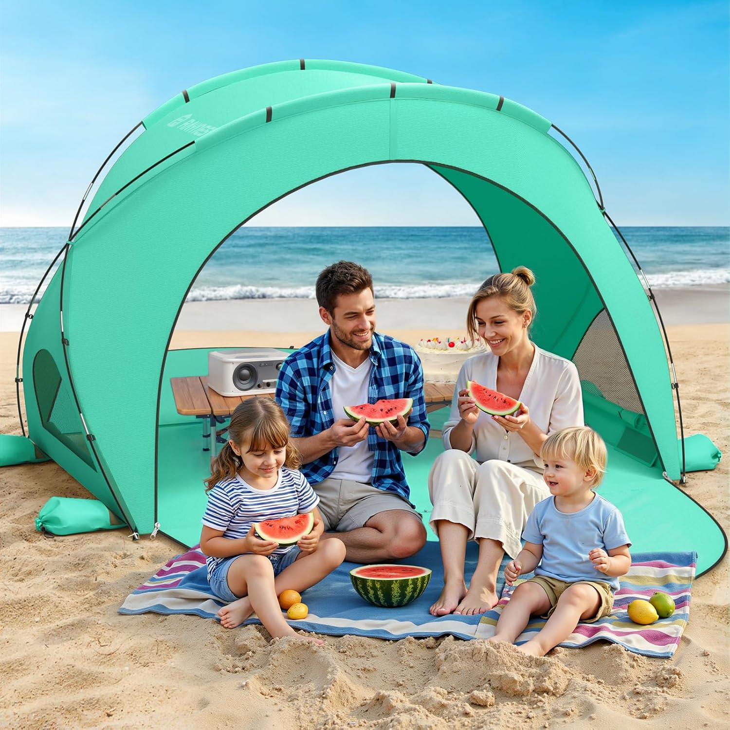 Beach Tent Sun Shelter, Beach Shade Tent with UPF50+ UV Protection, Beach Sun Shelter, Beach Shade with 2 Zippered Doors, Portable Beach Tent for Beach Camping Fishing