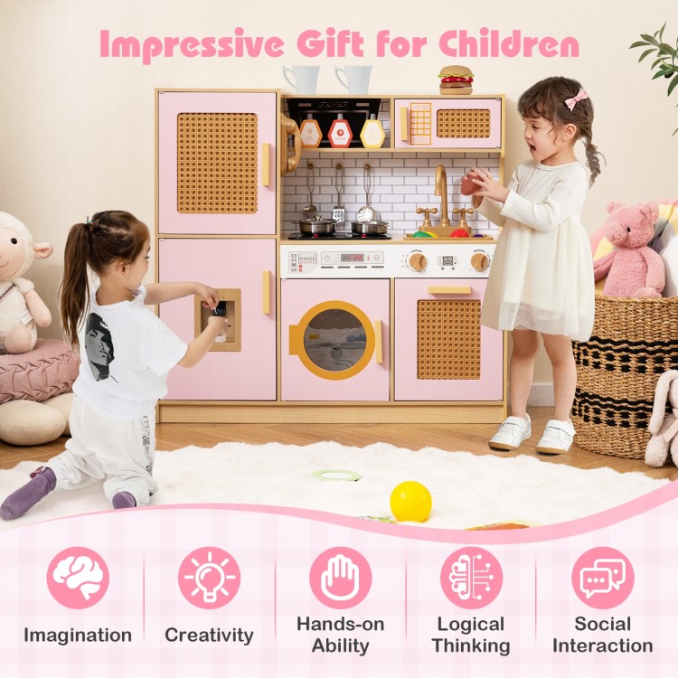 Kids Wooden Kitchen Playset with Realistic Lights and Sounds
