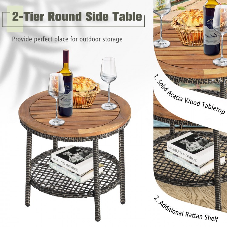 3 Pieces Patio Rattan Furniture Set with Cushioned Sofas and Wood Table Top