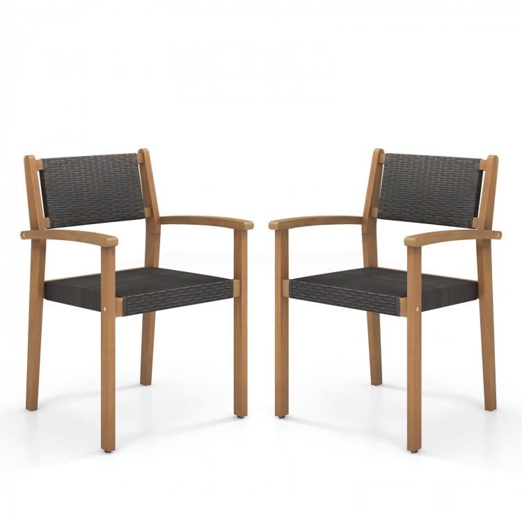 Set of 2 Stackable Outdoor Wicker Dining Chair